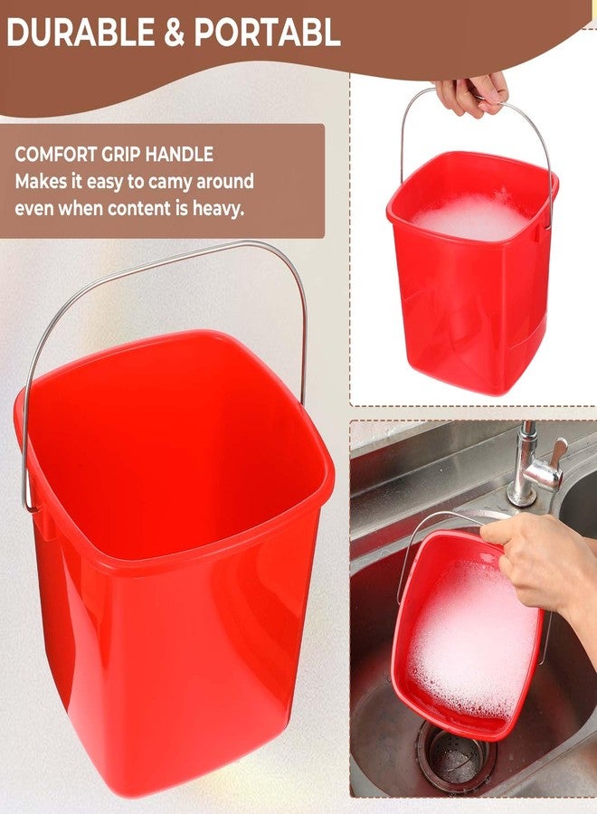 Kifmurase 6 Pcs 3 Quart Plastic Cleaning Bucket, Small Square Detergent Pail with Handles, Utility Bucket for Home, Office, Kitchen, School, Commercial Use,（Red） - Image 3